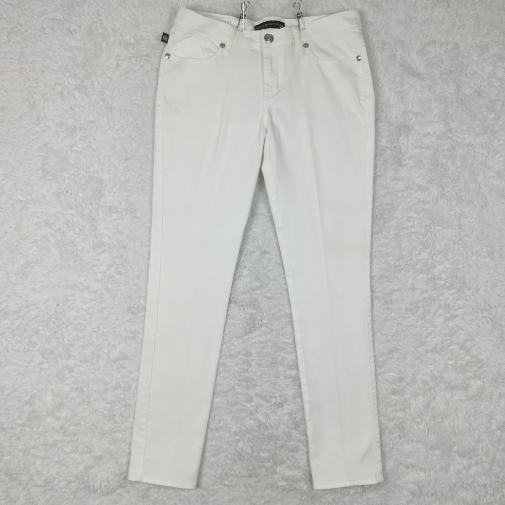 Rock & Republic Womens Jeans Berlin Skinny White Denim Mid Rise Embossed 10